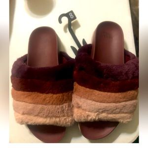 NWT Berry MultiColor Striped Fur sandal Slippers 8